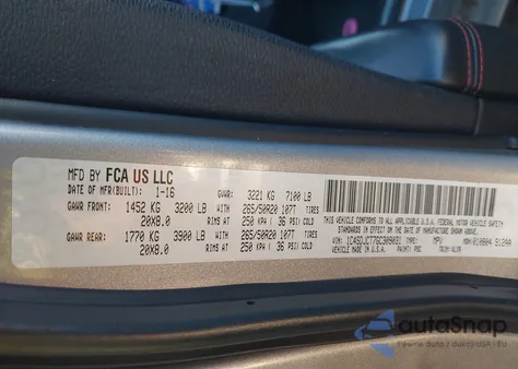 2016 Dodge Durango R/T z USA, uszkodzony, nr VIN 1C4SDJCT7GC309031